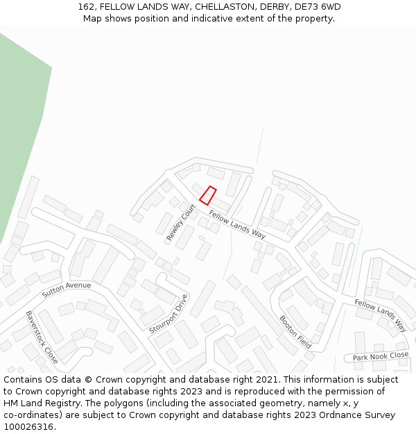 162, FELLOW LANDS WAY, CHELLASTON, DERBY, DE73 6WD: Location map and indicative extent of plot