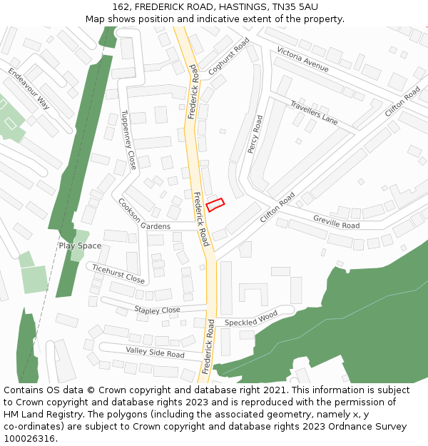 162, FREDERICK ROAD, HASTINGS, TN35 5AU: Location map and indicative extent of plot