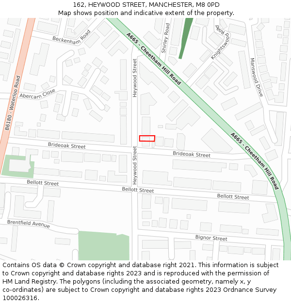 162, HEYWOOD STREET, MANCHESTER, M8 0PD: Location map and indicative extent of plot