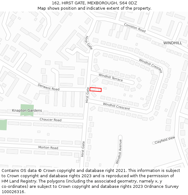162, HIRST GATE, MEXBOROUGH, S64 0DZ: Location map and indicative extent of plot