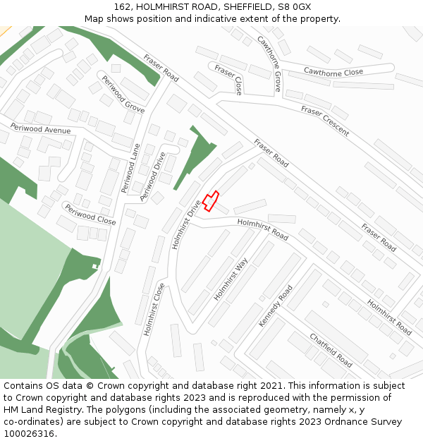 162, HOLMHIRST ROAD, SHEFFIELD, S8 0GX: Location map and indicative extent of plot