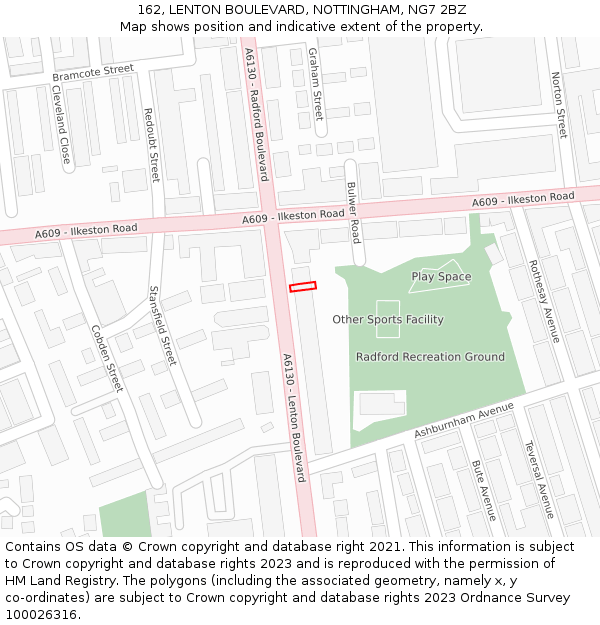 162, LENTON BOULEVARD, NOTTINGHAM, NG7 2BZ: Location map and indicative extent of plot