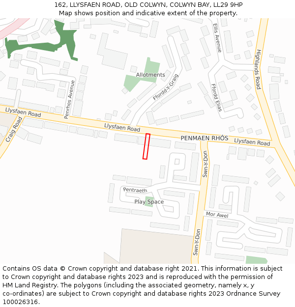 162, LLYSFAEN ROAD, OLD COLWYN, COLWYN BAY, LL29 9HP: Location map and indicative extent of plot
