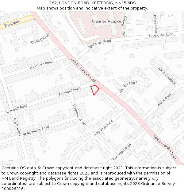 162, LONDON ROAD, KETTERING, NN15 6DS: Location map and indicative extent of plot
