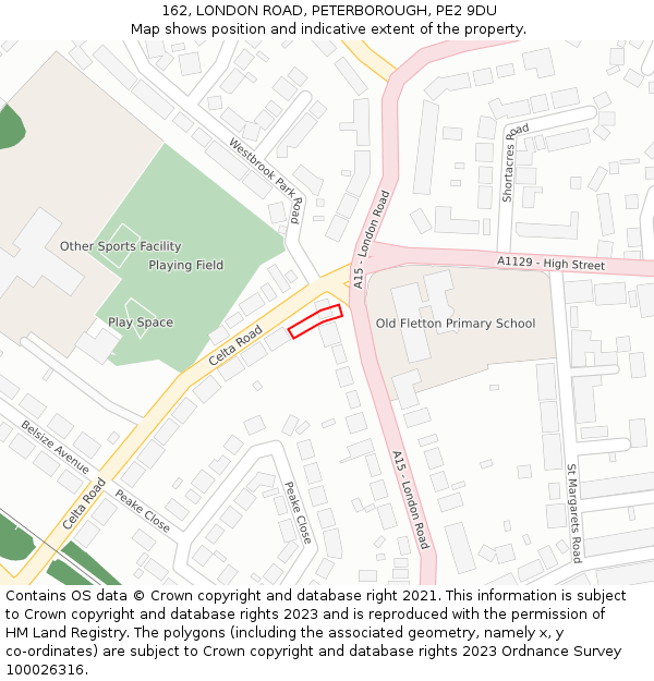 162, LONDON ROAD, PETERBOROUGH, PE2 9DU: Location map and indicative extent of plot