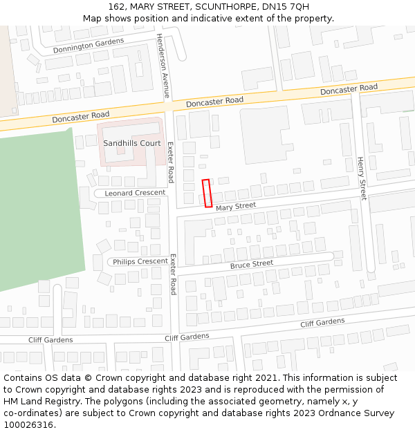 162, MARY STREET, SCUNTHORPE, DN15 7QH: Location map and indicative extent of plot