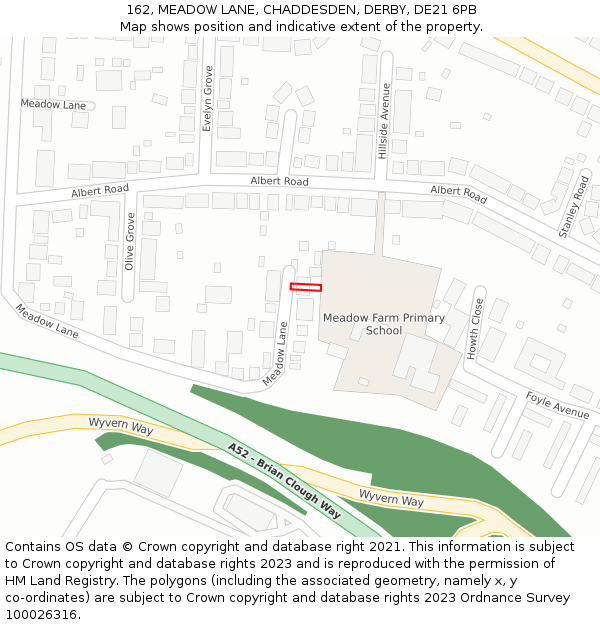 162, MEADOW LANE, CHADDESDEN, DERBY, DE21 6PB: Location map and indicative extent of plot