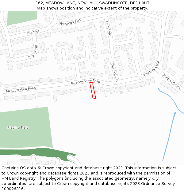 162, MEADOW LANE, NEWHALL, SWADLINCOTE, DE11 0UT: Location map and indicative extent of plot
