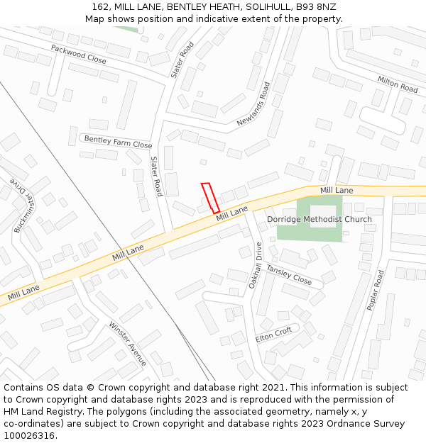 162, MILL LANE, BENTLEY HEATH, SOLIHULL, B93 8NZ: Location map and indicative extent of plot