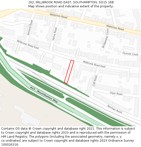 162, MILLBROOK ROAD EAST, SOUTHAMPTON, SO15 1EB: Location map and indicative extent of plot