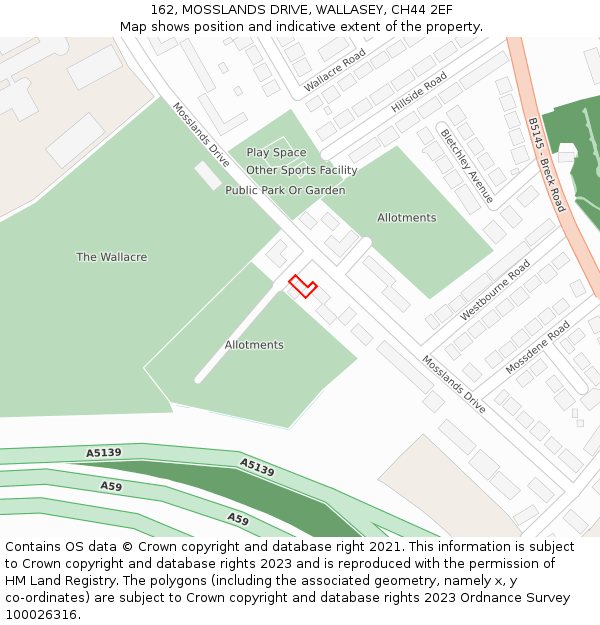 162, MOSSLANDS DRIVE, WALLASEY, CH44 2EF: Location map and indicative extent of plot