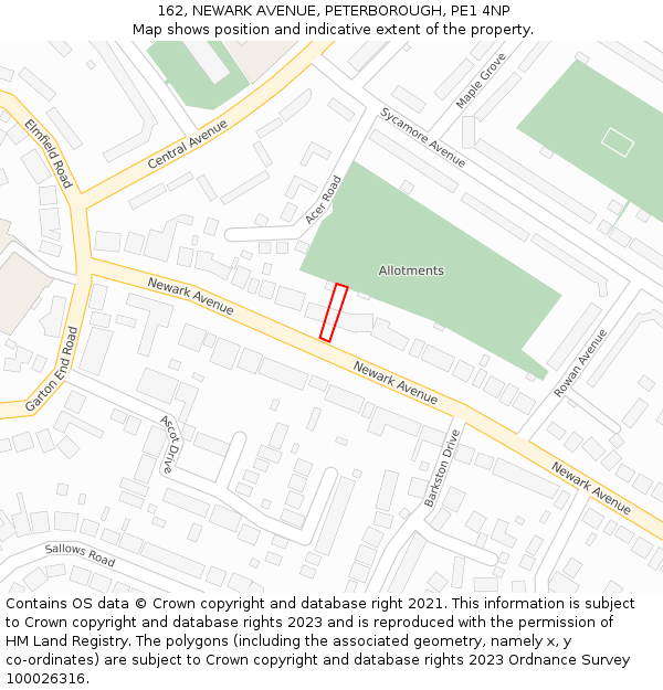 162, NEWARK AVENUE, PETERBOROUGH, PE1 4NP: Location map and indicative extent of plot