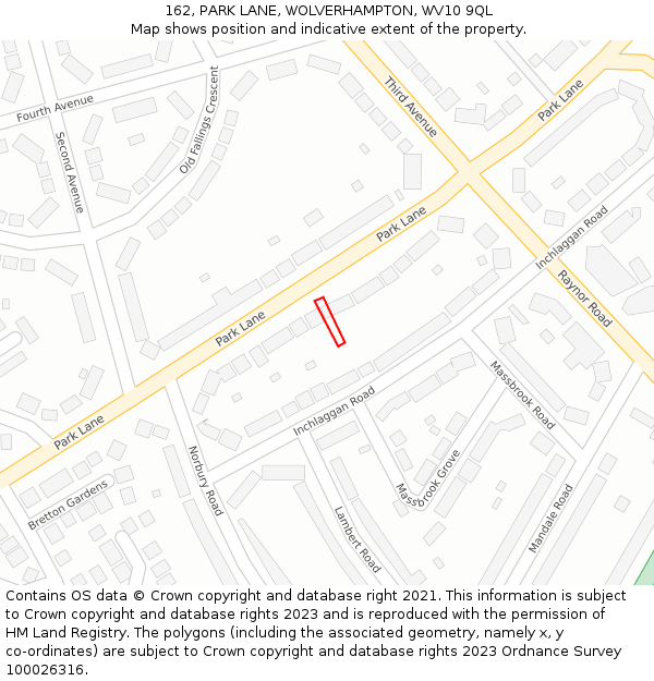 162, PARK LANE, WOLVERHAMPTON, WV10 9QL: Location map and indicative extent of plot