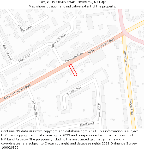 162, PLUMSTEAD ROAD, NORWICH, NR1 4JY: Location map and indicative extent of plot