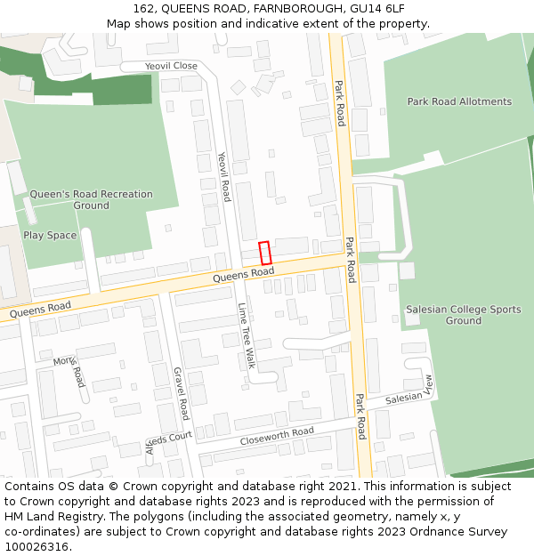 162, QUEENS ROAD, FARNBOROUGH, GU14 6LF: Location map and indicative extent of plot