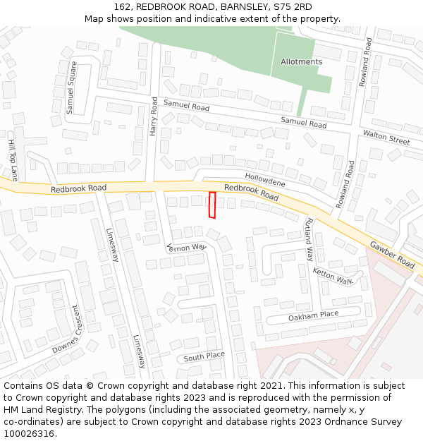 162, REDBROOK ROAD, BARNSLEY, S75 2RD: Location map and indicative extent of plot