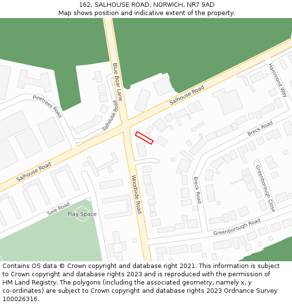 162, SALHOUSE ROAD, NORWICH, NR7 9AD: Location map and indicative extent of plot