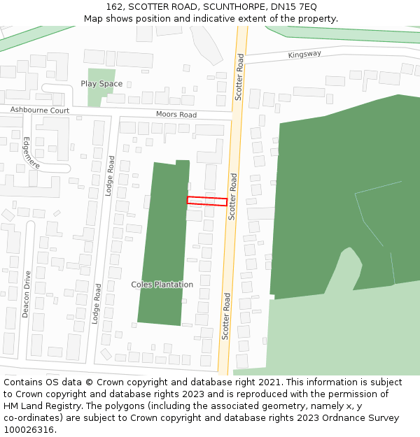 162, SCOTTER ROAD, SCUNTHORPE, DN15 7EQ: Location map and indicative extent of plot