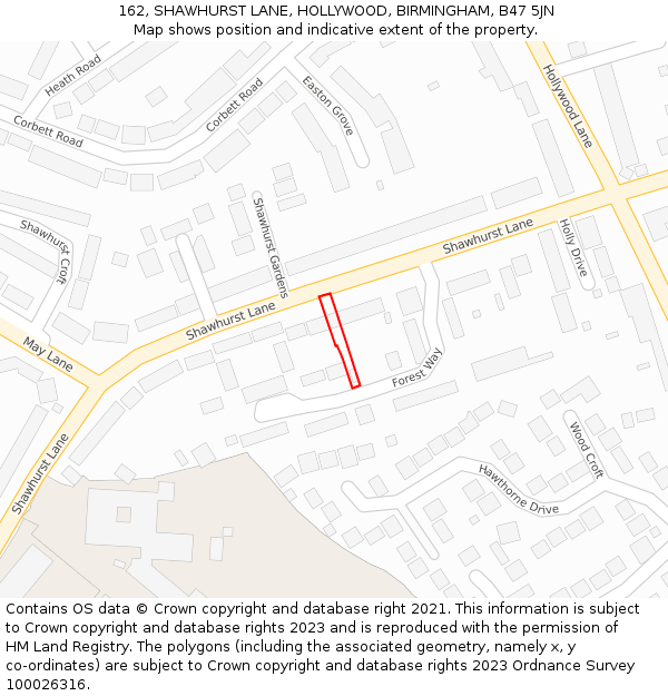 162, SHAWHURST LANE, HOLLYWOOD, BIRMINGHAM, B47 5JN: Location map and indicative extent of plot