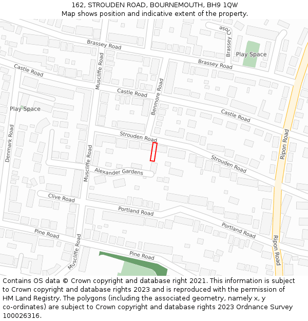162, STROUDEN ROAD, BOURNEMOUTH, BH9 1QW: Location map and indicative extent of plot