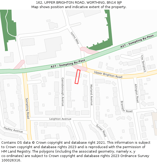 162, UPPER BRIGHTON ROAD, WORTHING, BN14 9JP: Location map and indicative extent of plot