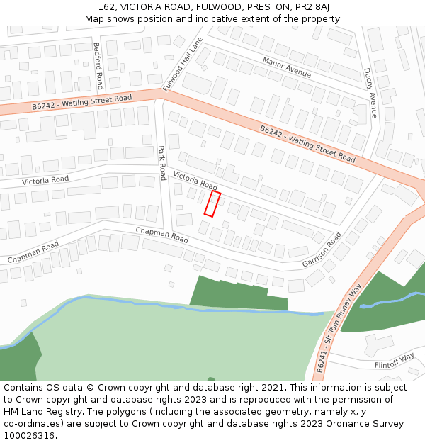 162, VICTORIA ROAD, FULWOOD, PRESTON, PR2 8AJ: Location map and indicative extent of plot