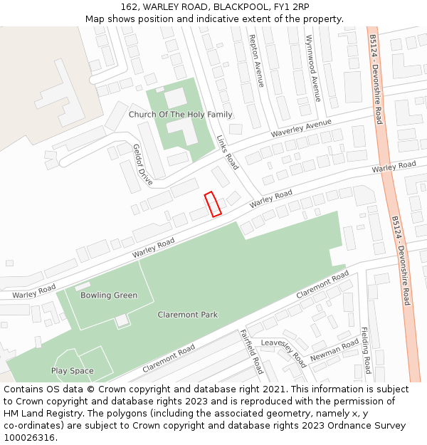 162, WARLEY ROAD, BLACKPOOL, FY1 2RP: Location map and indicative extent of plot
