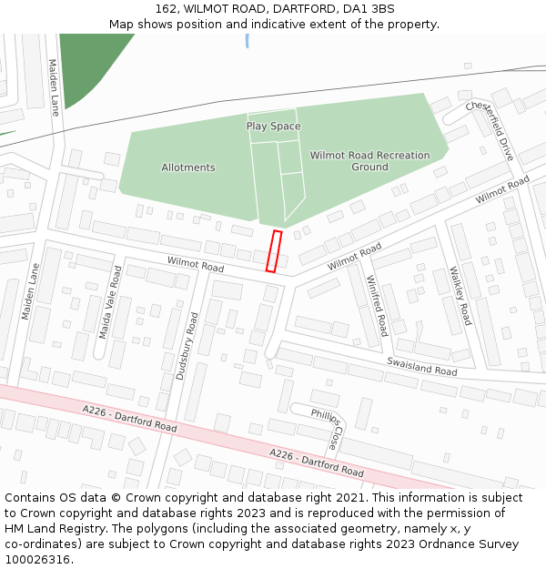 162, WILMOT ROAD, DARTFORD, DA1 3BS: Location map and indicative extent of plot