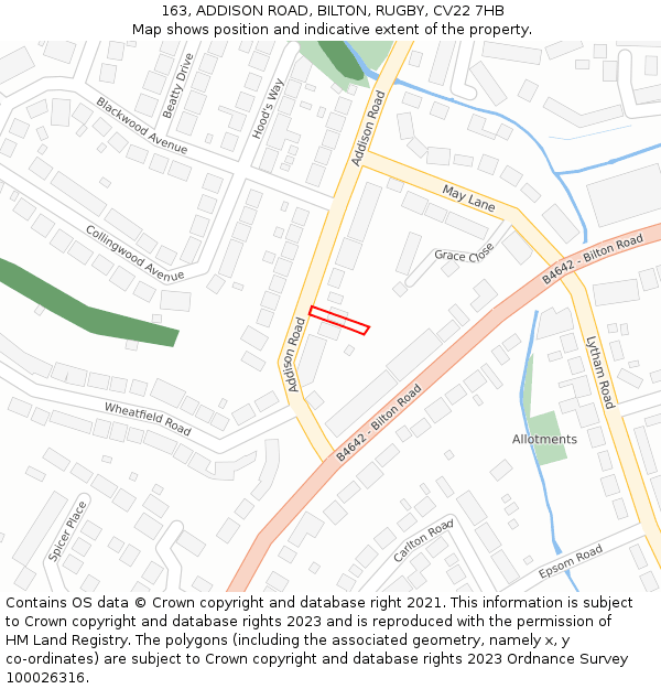 163, ADDISON ROAD, BILTON, RUGBY, CV22 7HB: Location map and indicative extent of plot
