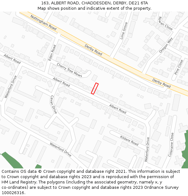 163, ALBERT ROAD, CHADDESDEN, DERBY, DE21 6TA: Location map and indicative extent of plot