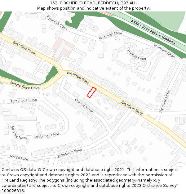 163, BIRCHFIELD ROAD, REDDITCH, B97 4LU: Location map and indicative extent of plot