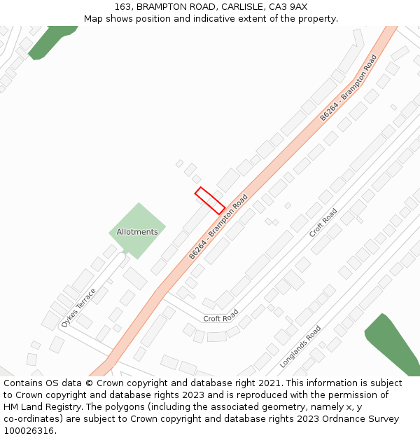 163, BRAMPTON ROAD, CARLISLE, CA3 9AX: Location map and indicative extent of plot