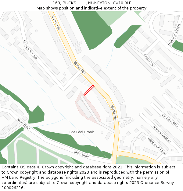 163, BUCKS HILL, NUNEATON, CV10 9LE: Location map and indicative extent of plot
