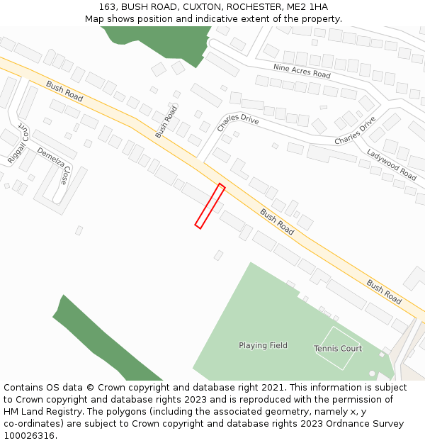 163, BUSH ROAD, CUXTON, ROCHESTER, ME2 1HA: Location map and indicative extent of plot