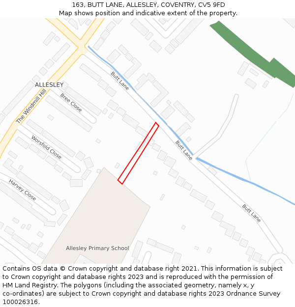 163, BUTT LANE, ALLESLEY, COVENTRY, CV5 9FD: Location map and indicative extent of plot
