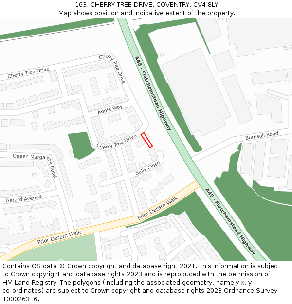 163, CHERRY TREE DRIVE, COVENTRY, CV4 8LY: Location map and indicative extent of plot