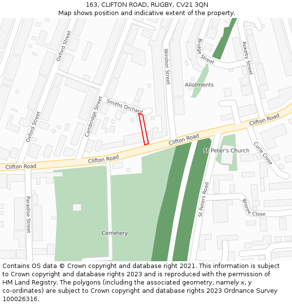 163, CLIFTON ROAD, RUGBY, CV21 3QN: Location map and indicative extent of plot