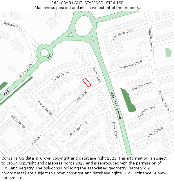 163, CRAB LANE, STAFFORD, ST16 1SP: Location map and indicative extent of plot