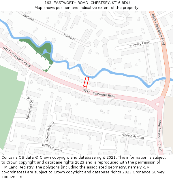 163, EASTWORTH ROAD, CHERTSEY, KT16 8DU: Location map and indicative extent of plot
