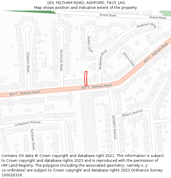 163, FELTHAM ROAD, ASHFORD, TW15 1AG: Location map and indicative extent of plot
