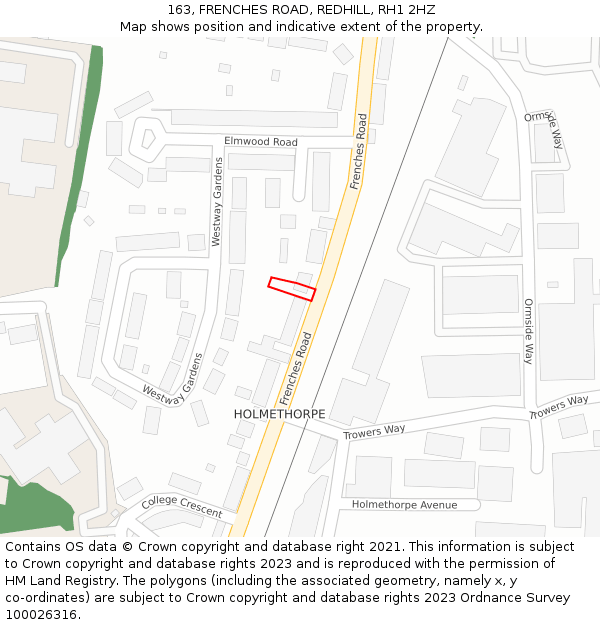 163, FRENCHES ROAD, REDHILL, RH1 2HZ: Location map and indicative extent of plot