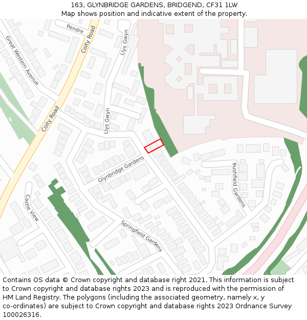 163, GLYNBRIDGE GARDENS, BRIDGEND, CF31 1LW: Location map and indicative extent of plot