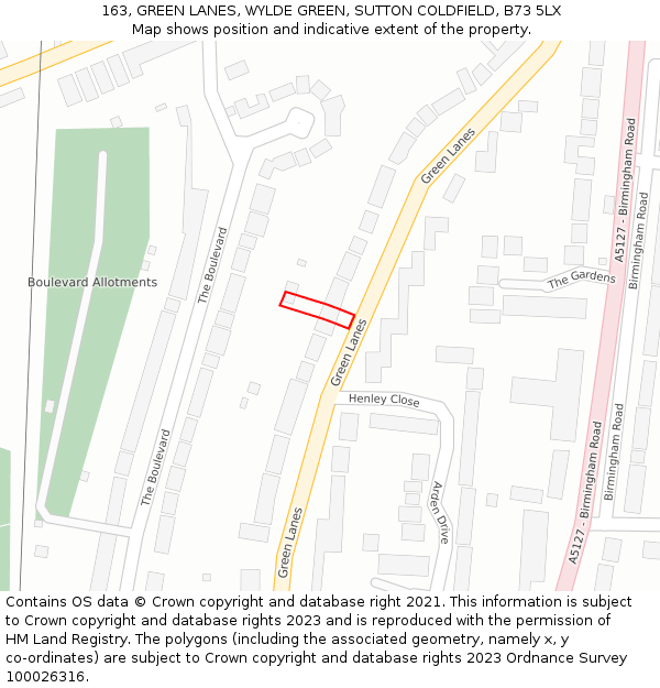 163, GREEN LANES, WYLDE GREEN, SUTTON COLDFIELD, B73 5LX: Location map and indicative extent of plot