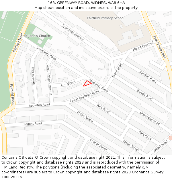 163, GREENWAY ROAD, WIDNES, WA8 6HA: Location map and indicative extent of plot