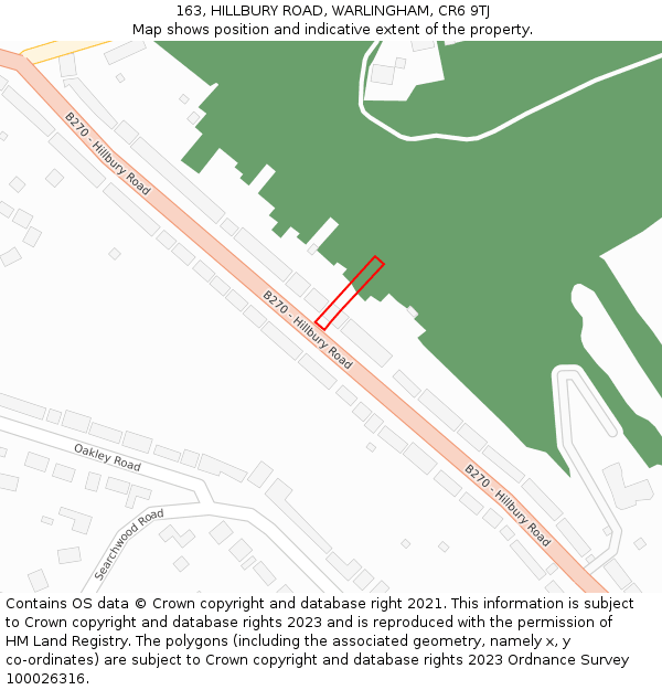 163, HILLBURY ROAD, WARLINGHAM, CR6 9TJ: Location map and indicative extent of plot