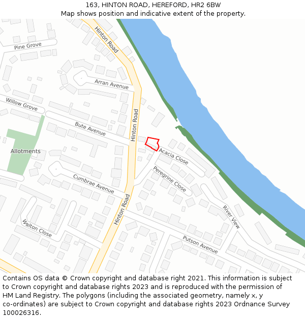 163, HINTON ROAD, HEREFORD, HR2 6BW: Location map and indicative extent of plot
