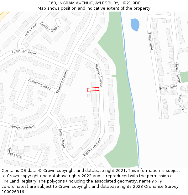 163, INGRAM AVENUE, AYLESBURY, HP21 9DE: Location map and indicative extent of plot