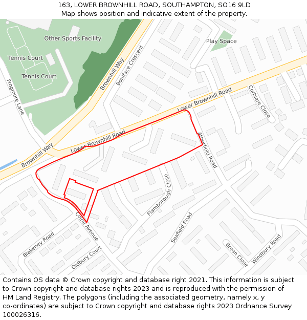 163, LOWER BROWNHILL ROAD, SOUTHAMPTON, SO16 9LD: Location map and indicative extent of plot