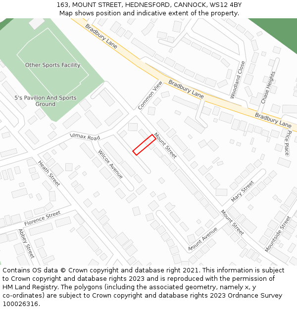 163, MOUNT STREET, HEDNESFORD, CANNOCK, WS12 4BY: Location map and indicative extent of plot