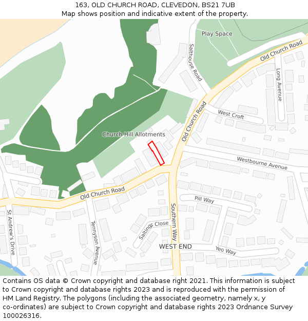 163, OLD CHURCH ROAD, CLEVEDON, BS21 7UB: Location map and indicative extent of plot
